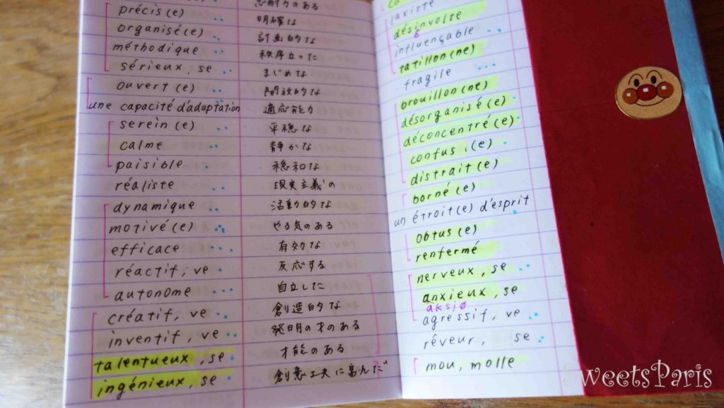 わたしのフランス語のノートの書きかた